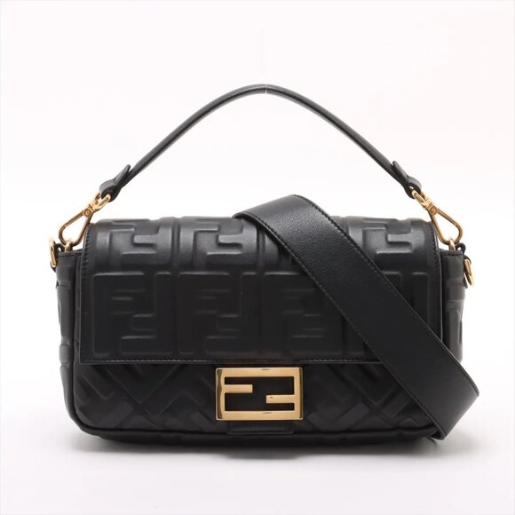 Fendi ZUCCA Mamma Baguette Leather 2-Way Shoulder Bag – Black - Picture 1 of 11